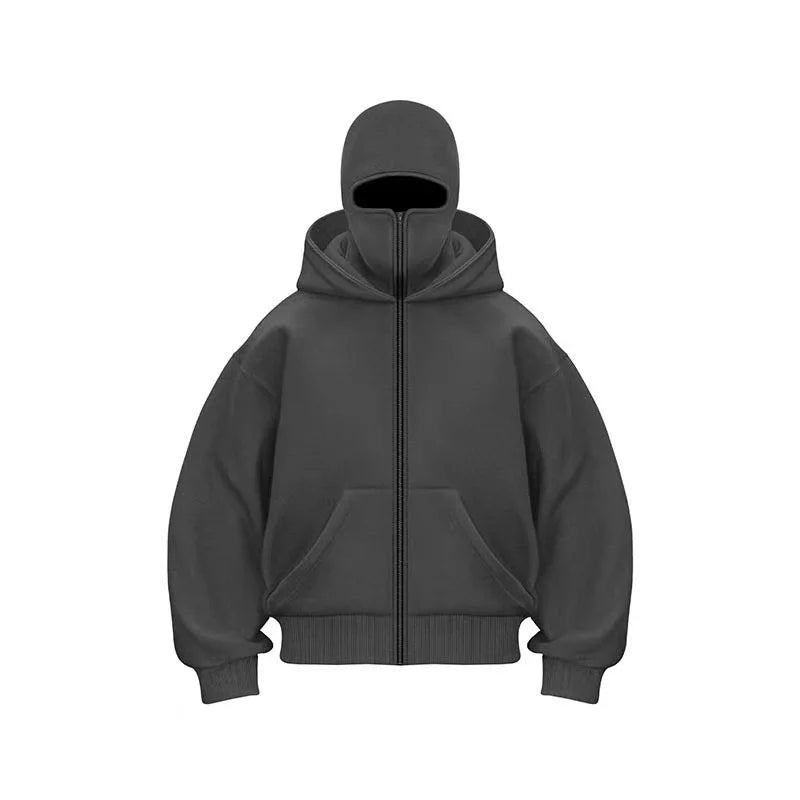 Unisex Autumn Winter Fleece Hoodie with Mask Design, Casual Sportswear Plus Size