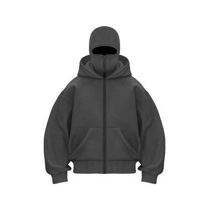 Unisex Autumn Winter Fleece Hoodie with Mask Design, Casual Sportswear Plus Size