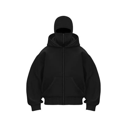 Unisex Autumn Winter Fleece Hoodie with Mask Design, Casual Sportswear Plus Size