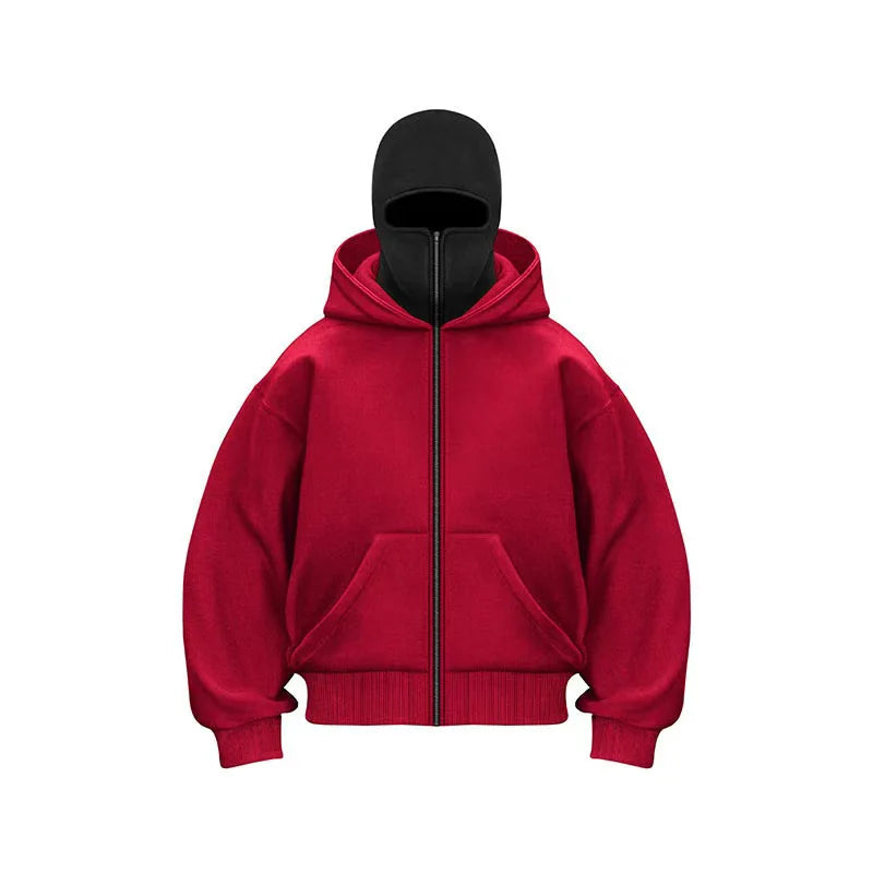Unisex Autumn Winter Fleece Hoodie with Mask Design, Casual Sportswear Plus Size