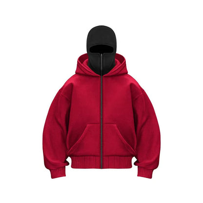 Unisex Autumn Winter Fleece Hoodie with Mask Design, Casual Sportswear Plus Size