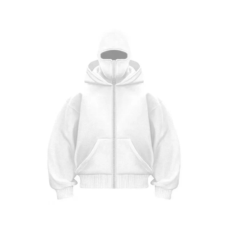 Unisex Autumn Winter Fleece Hoodie with Mask Design, Casual Sportswear Plus Size