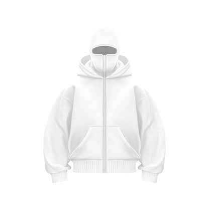 Unisex Autumn Winter Fleece Hoodie with Mask Design, Casual Sportswear Plus Size