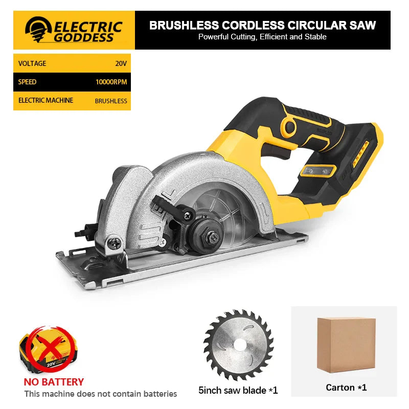 Powerful 5-inch Brushless Cordless Circular Saw for Dewalt 20V