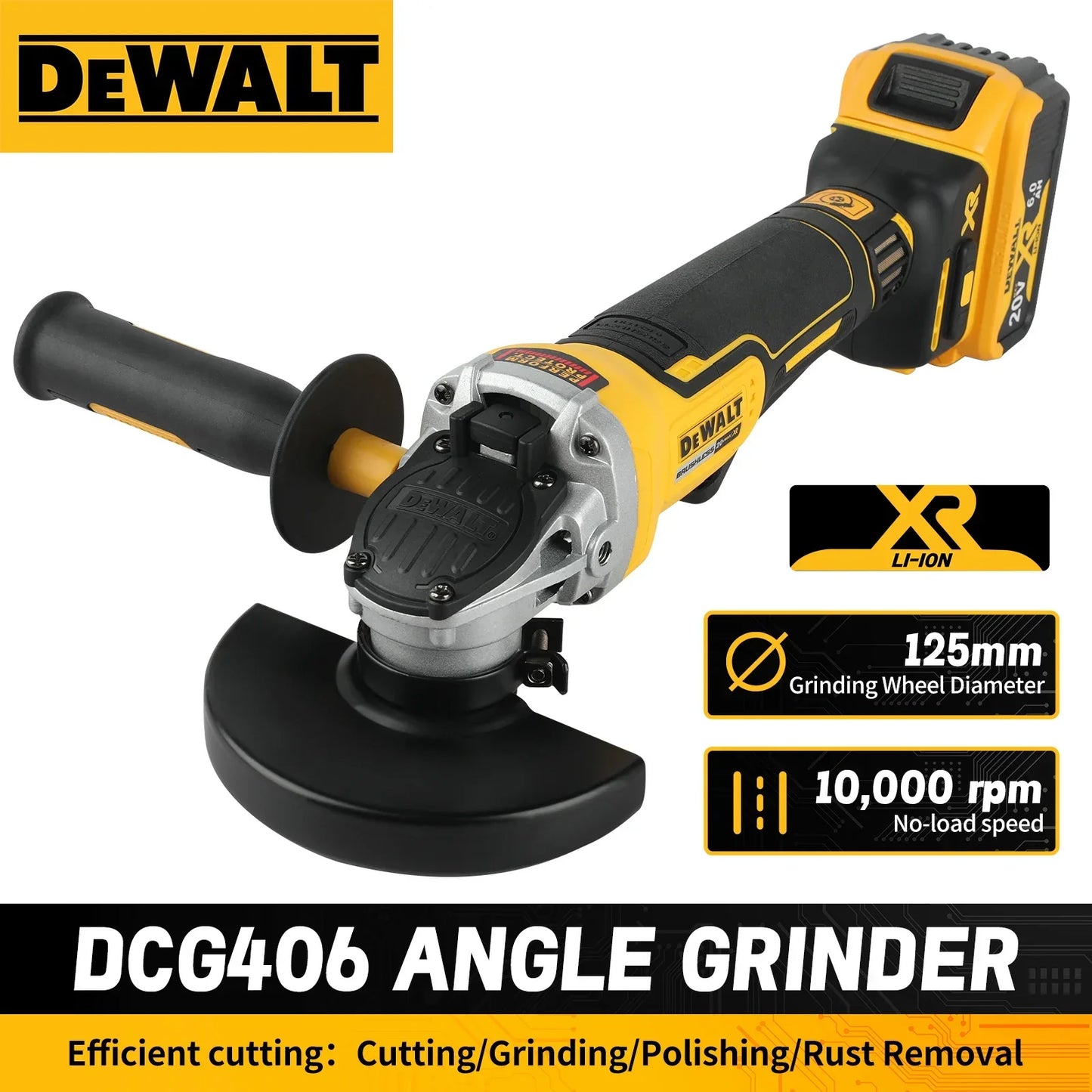 DEWALT DCG406 Cordless Angle Grinder, 5-inch Brushless 9000 RPM 20V Power