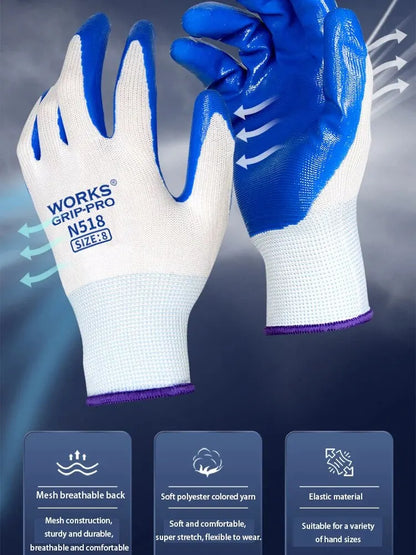 Heavy-Duty Nitrile Coated Work Gloves: Non-Slip, Breathable, Industrial Safety