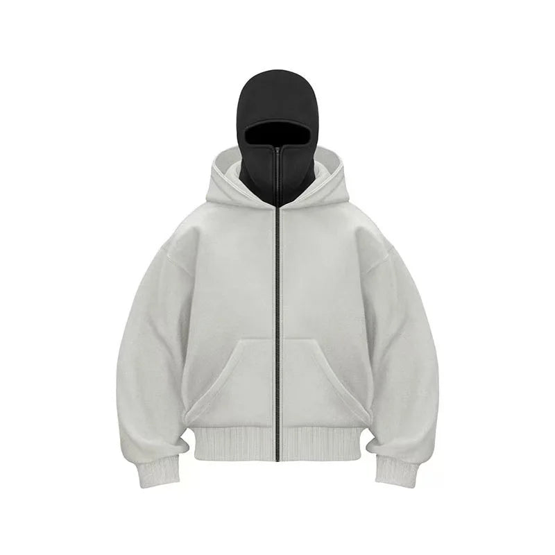 Unisex Autumn Winter Fleece Hoodie with Mask Design, Casual Sportswear Plus Size