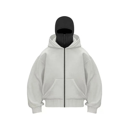Unisex Autumn Winter Fleece Hoodie with Mask Design, Casual Sportswear Plus Size