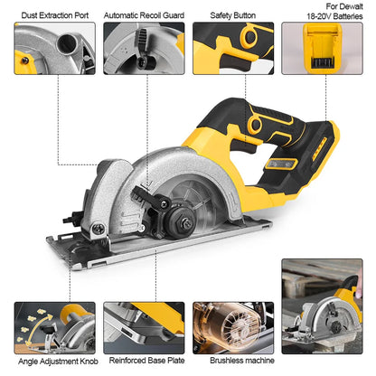 Powerful 5-inch Brushless Cordless Circular Saw for Dewalt 20V